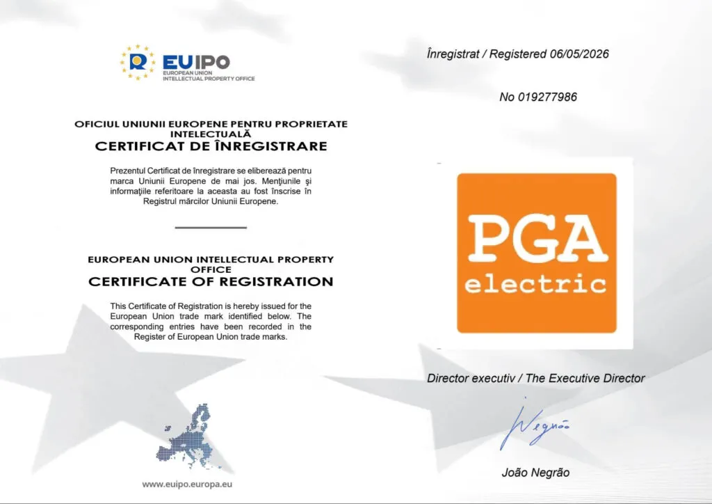 Certificat de înregistrare a mărcii PGA